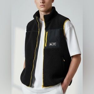 Kappa olesia men’s Fleece Sherpa Vest Black Yellow zip up pockets size large